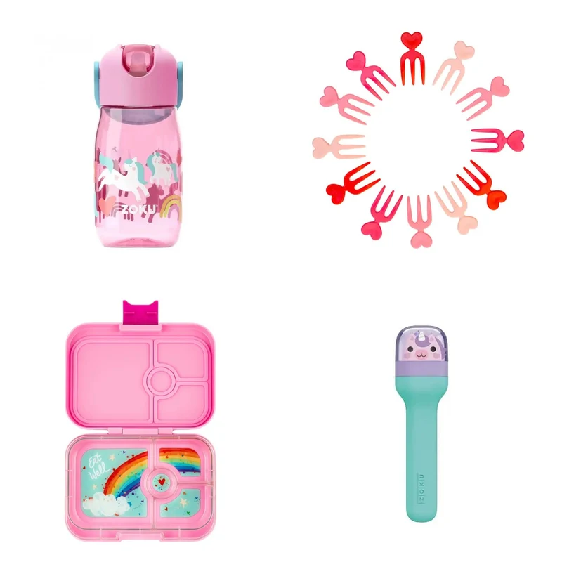 Pack Unicornios — Fiambrera + Botella + Cubiertos + Pinchos