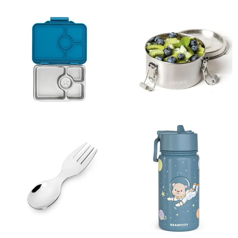Pack Inox — Acero Inoxidable (Yumbox Prêt + Clipsy + Cubiertos Lekkabox)