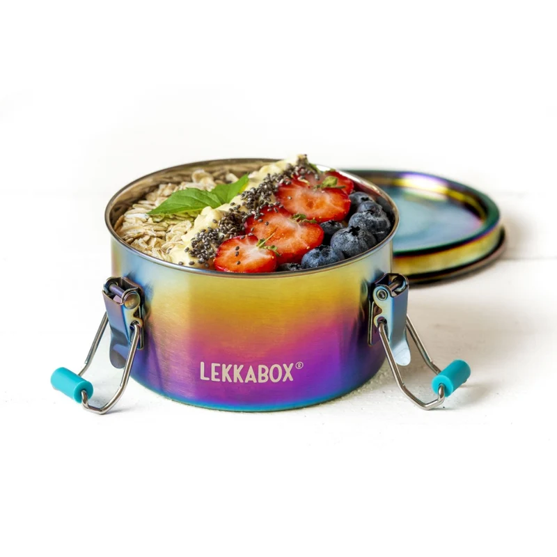 Fiambrera Redonda Arcoíris de Acero Inoxidable 400 ml – LEKKABOX Clipsy