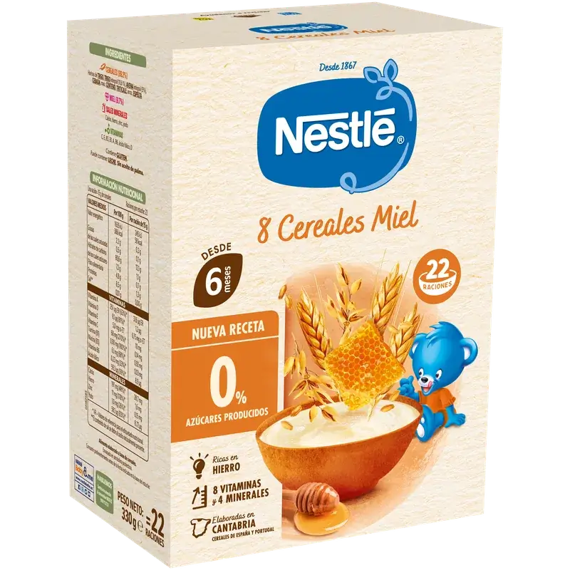 Nestlé Papilla 8 Cereales Miel, 330gr