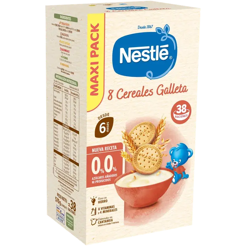Nestlé Papilla 8 Cereales 0% Galleta, 570gr