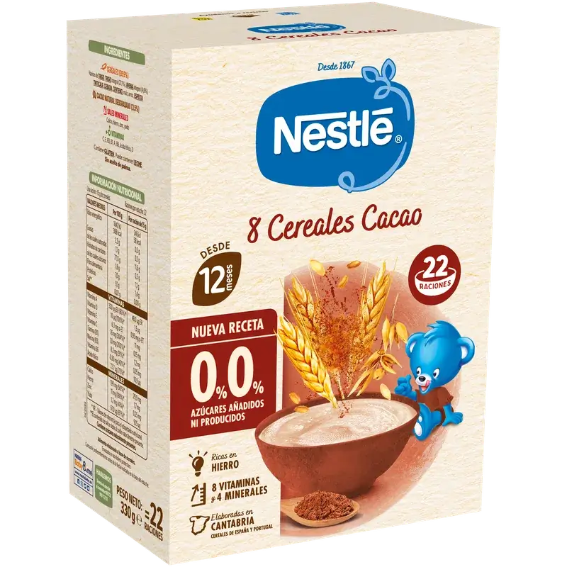 Nestlé Papilla 8 Cereales 0% Cacao, 330gr