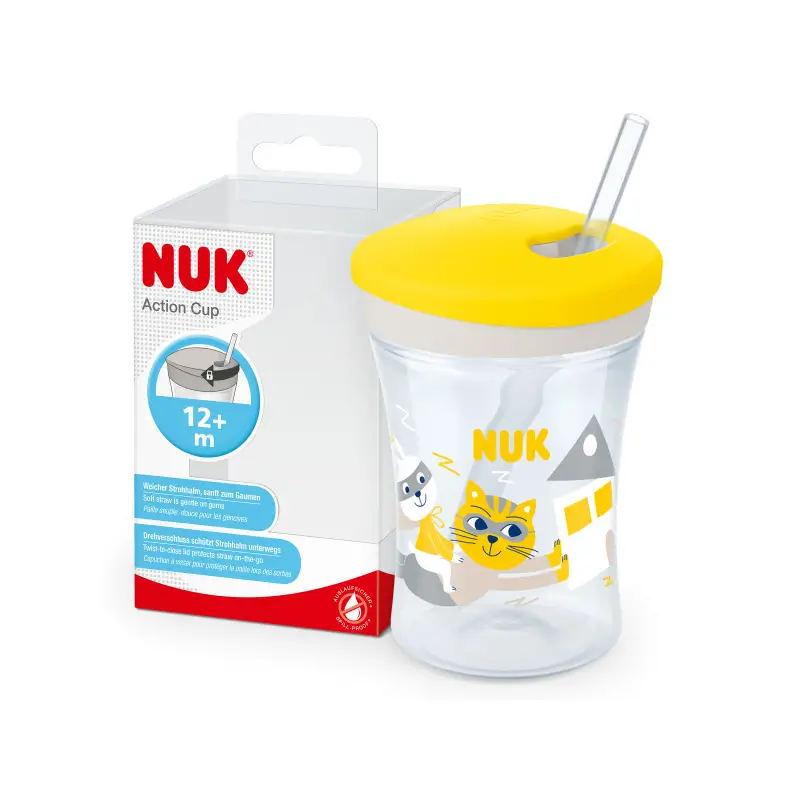 Nuk Action Cup Vaso De Aprendizaje +12 Meses Gato (Amarillo), 230 ml