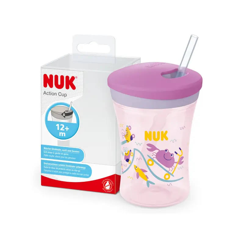 Nuk Action Cup Vaso De Aprendizaje +12 Meses Cangrejo (Morado), 230 ml