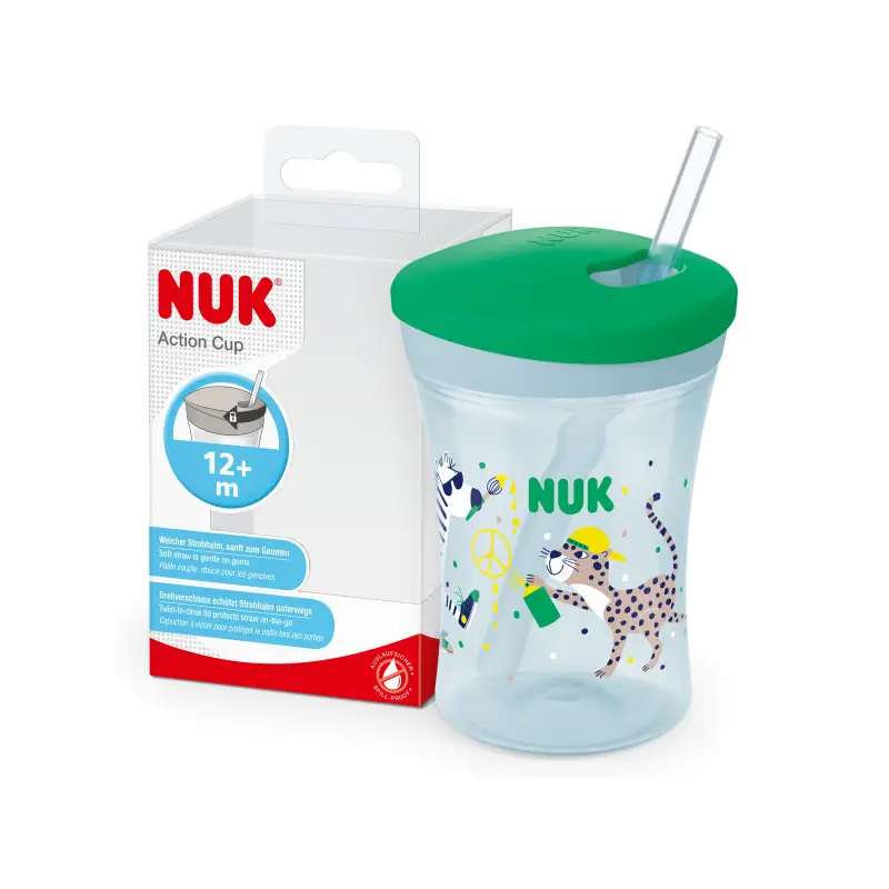 Nuk Action Cup Vaso De Aprendizaje +12 Meses Leopardo (Verde), 230 ml