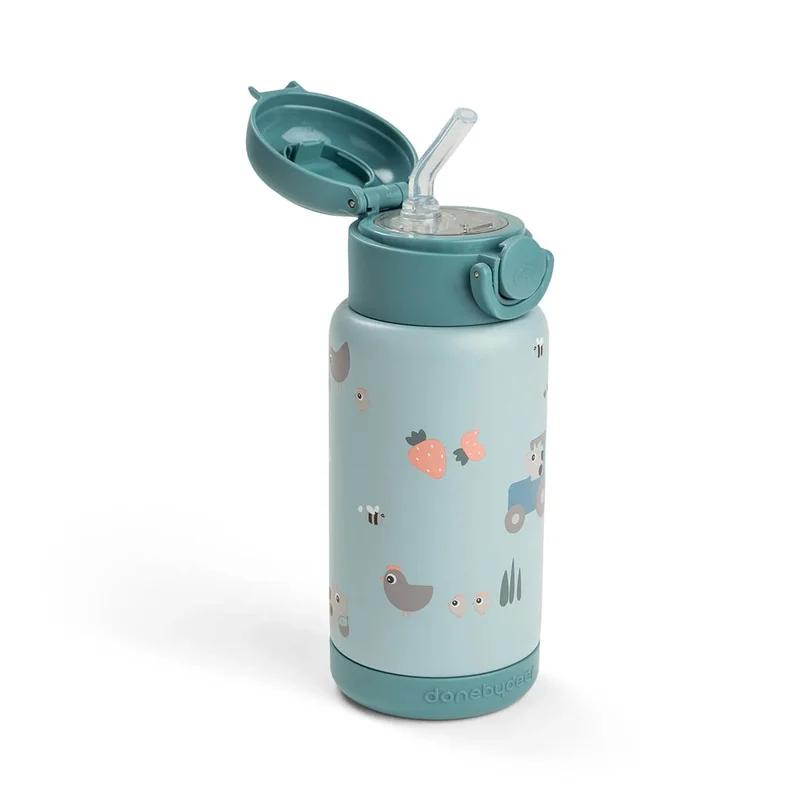 Botella térmica con Pajita Tiny farm Azul 340 ml · Done By Deer
