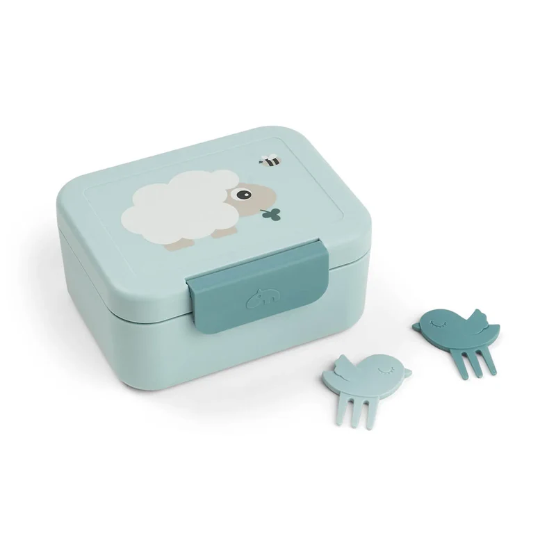 Pequeña fiambrera con mini tenedor Tiny farm Azul · Done By Deer