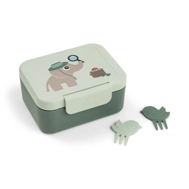 Pequeña fiambrera con mini tenedor Tiny trails Verde · Done By Deer