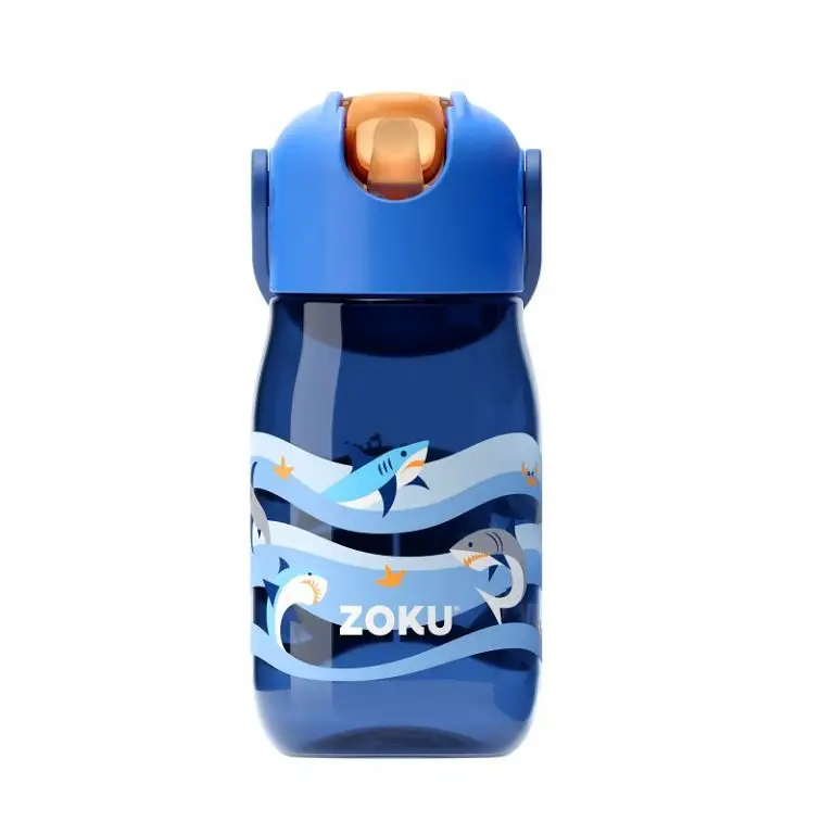 Botella con pajita Flip Straw - Azul Tiburones 400ml