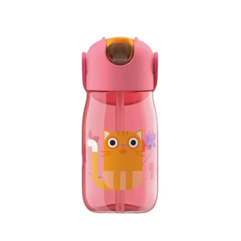 Botella con pajita Flip Straw - Rosa Gato 400ml
