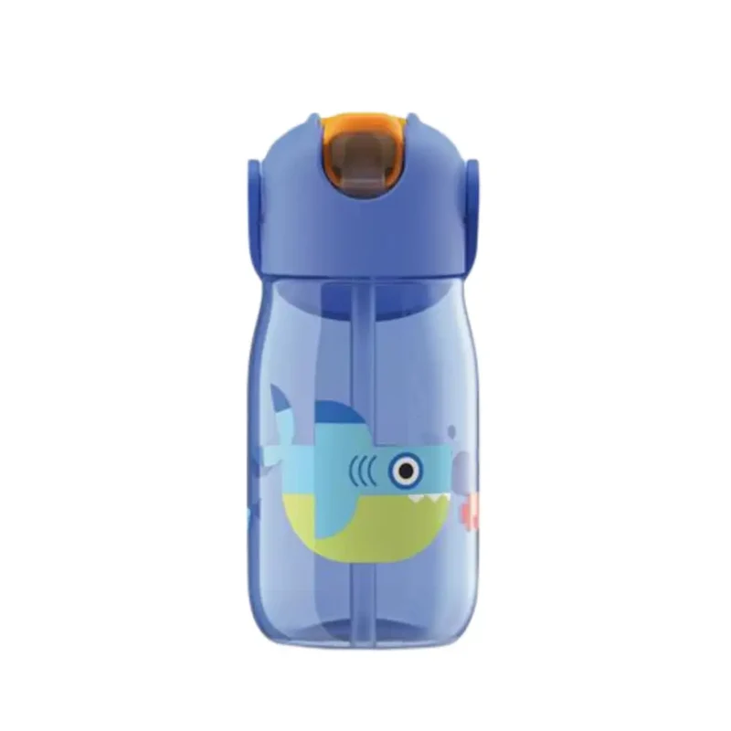 Botella con pajita Flip Straw - Azul Tiburón 400ml