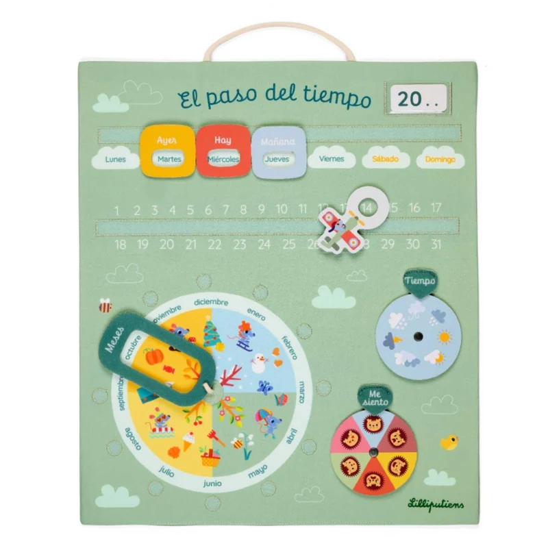 Calendario infantil de tela A lo largo del tiempo - Español
