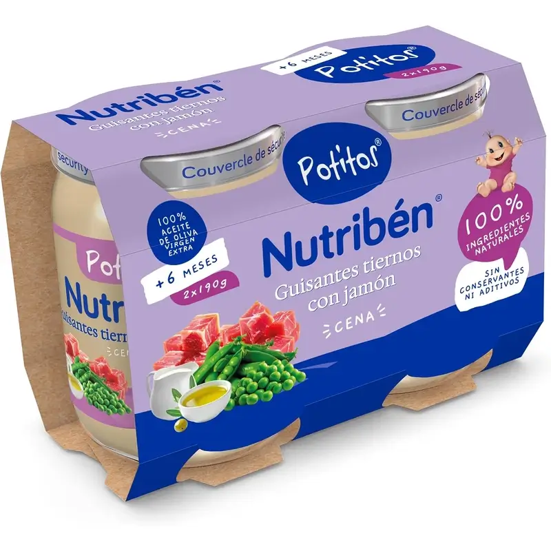 Nutribén Potito Cena Guisantes con Jamón 2 x 190 g