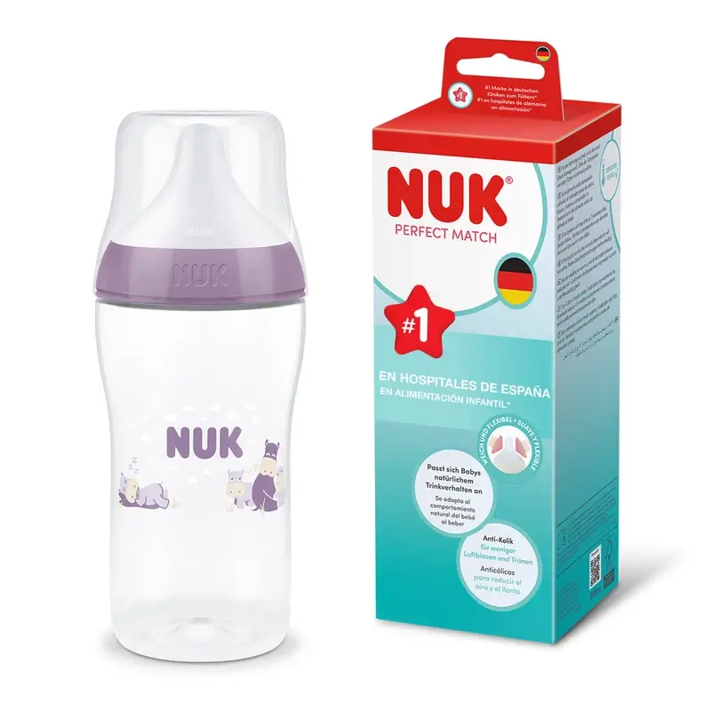 NUK Perfect Match Biberón 260 ml Tetina M 3m+ Hipopótamo