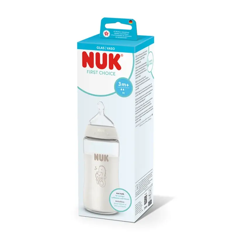NUK First Choice+ Biberón Cristal 240 ml Tetina M 3m+ Caballito de Mar