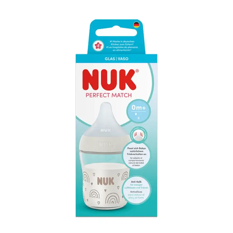 NUK Perfect Match Biberón Cristal 120 ml Tetina S 0m+ Arcoíris