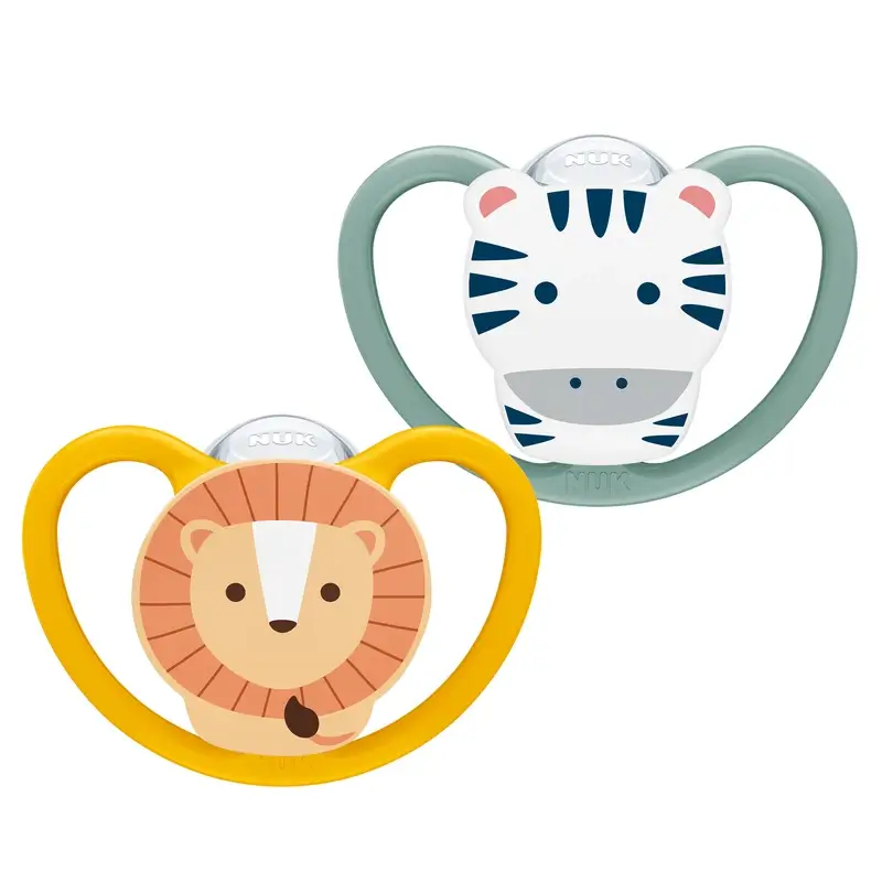 NUK Perfect Match Air Chupete Silicona T2 6-18m Cebra/León, 2 uds