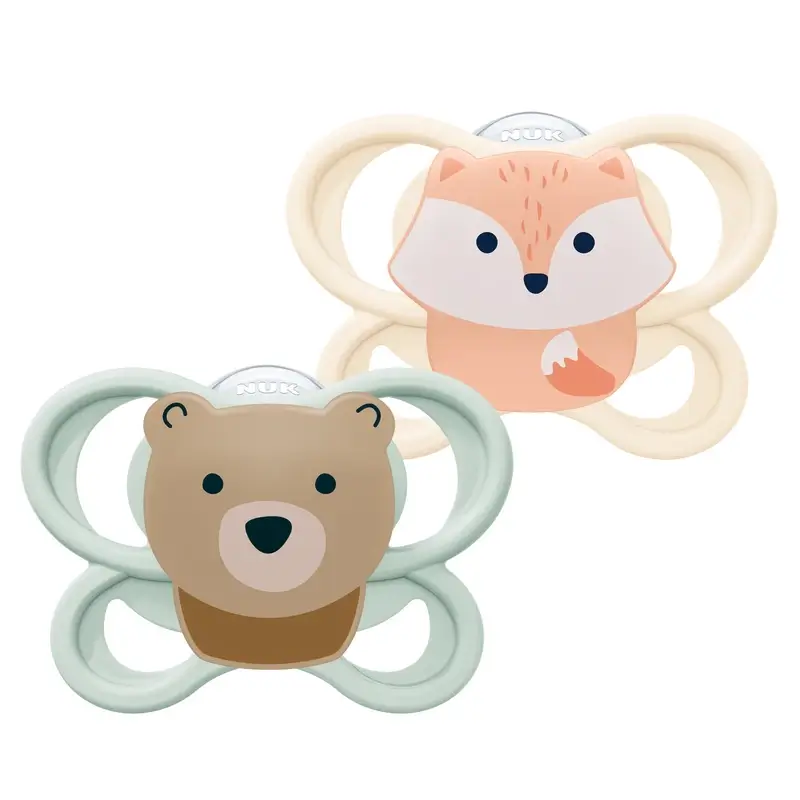 NUK Perfect Match Air Chupete Silicona T0 0-2m Zorro/Oso, 2 uds