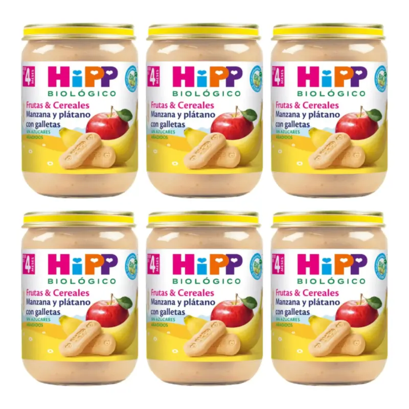 Hipp Bio Tarrito De Manzana Y Plátano Con Galletas, Pack 6 x 190 G