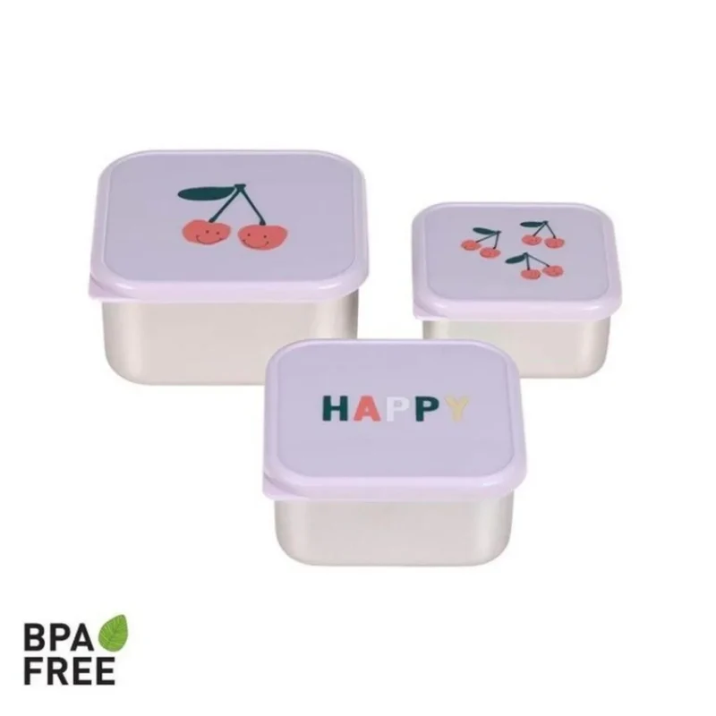 3 Cajitas Almuerzo acero Cherry Lila