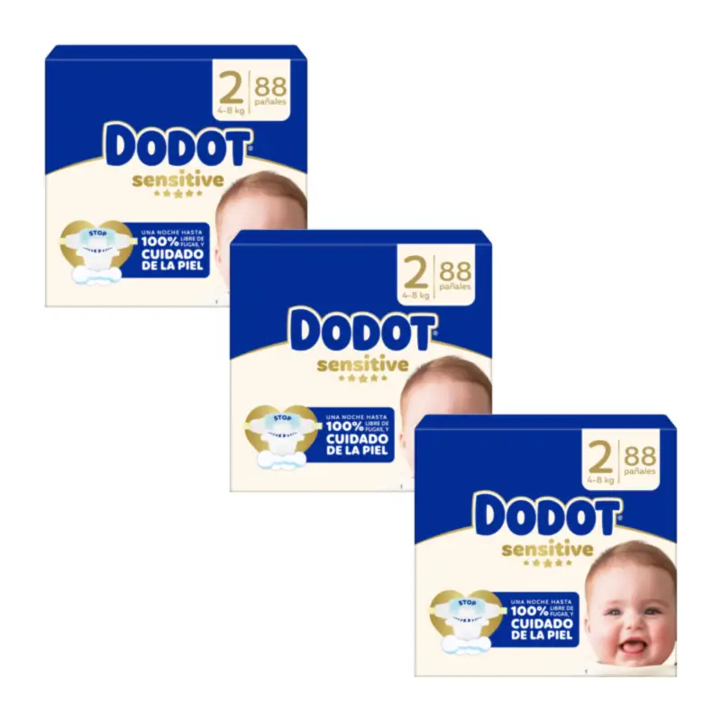 Dodot Pañal Sensitive Jumbo Pack Talla 2 , 3X88 Unidades