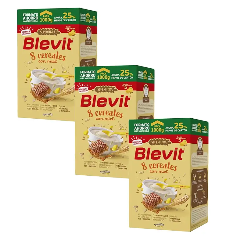 Blevit Alimentación Infantil Superfibra 8 Cereales Y Miel, 3X1000 Grs