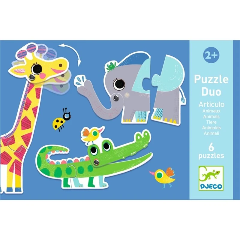 Puzzle dúo Animales Articulados 12 piezas · Djeco