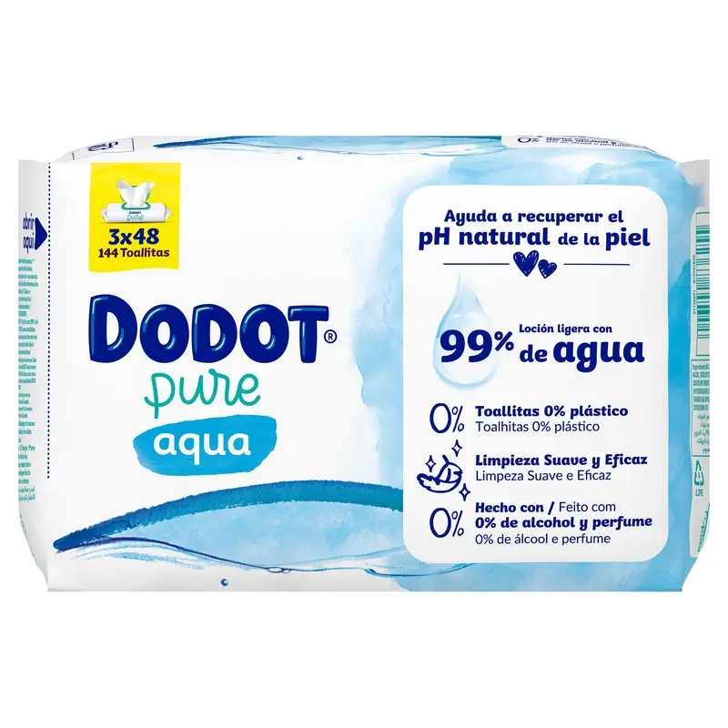 Dodot Toallitas Aqua Plastic Free 3x48, 144 Unidades
