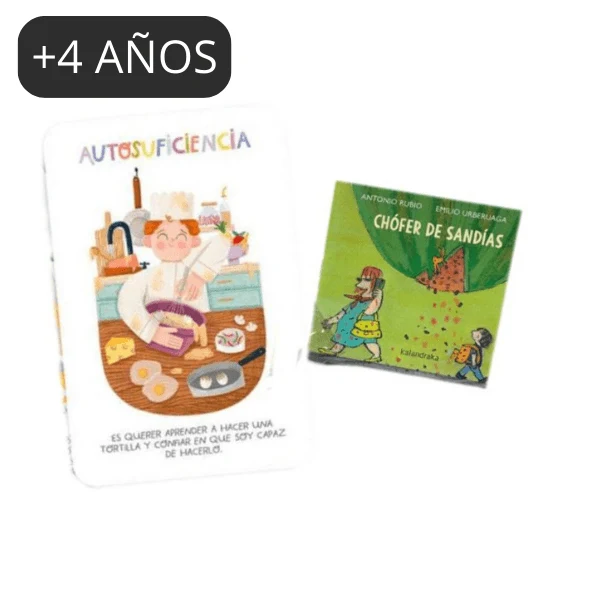 Bolsita de cumple con una flashcard de "superpoderes" y Mini libro Kalandraka