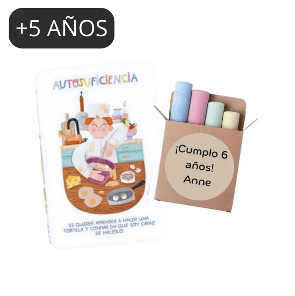 Bolsita de cumple con una Flashcard “Superpoderes” y un set de tizas gruesas de suelo