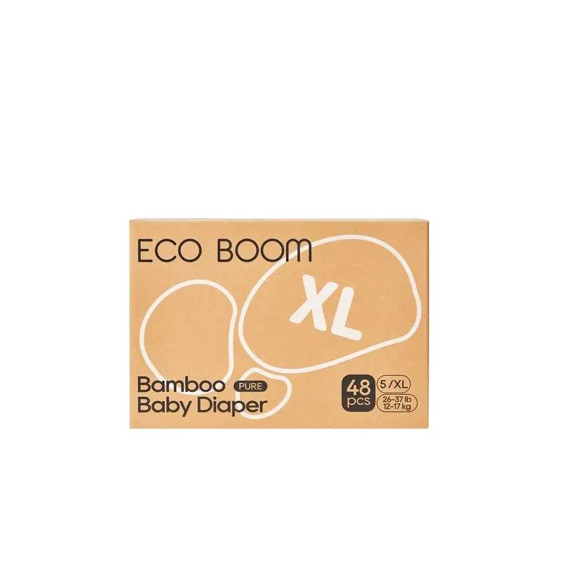 ECOBOOM PURE Pañales ecológicos de bambú 100% natural- Talla 5/XL (12-17 kg) - 48 ud