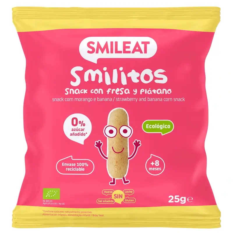 Smileat Smilitos Gusanitos De Fresa Y Plátano Eco , 25 gr