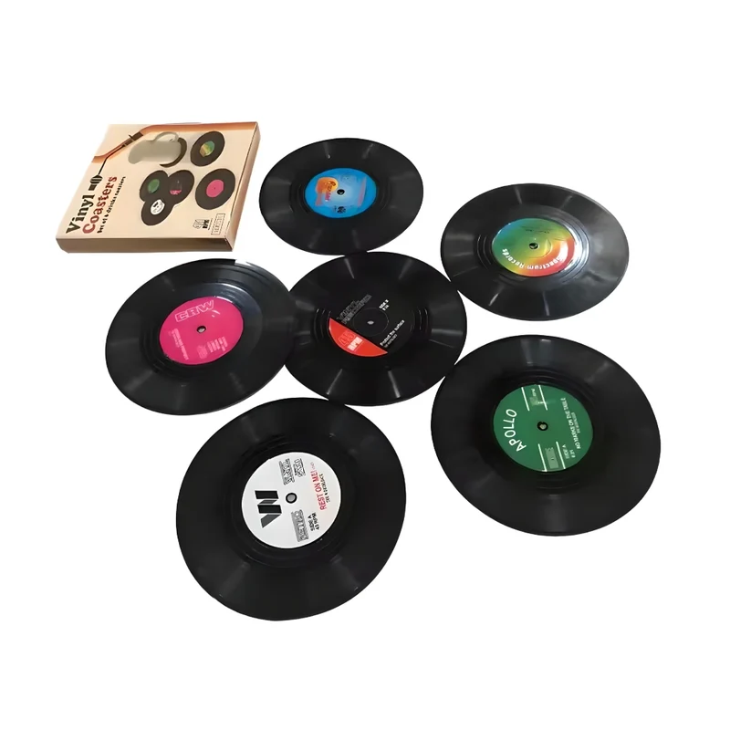 Miomu Set Posavasos en Forma de Disco de Vinilo Retro, 6 Piezas