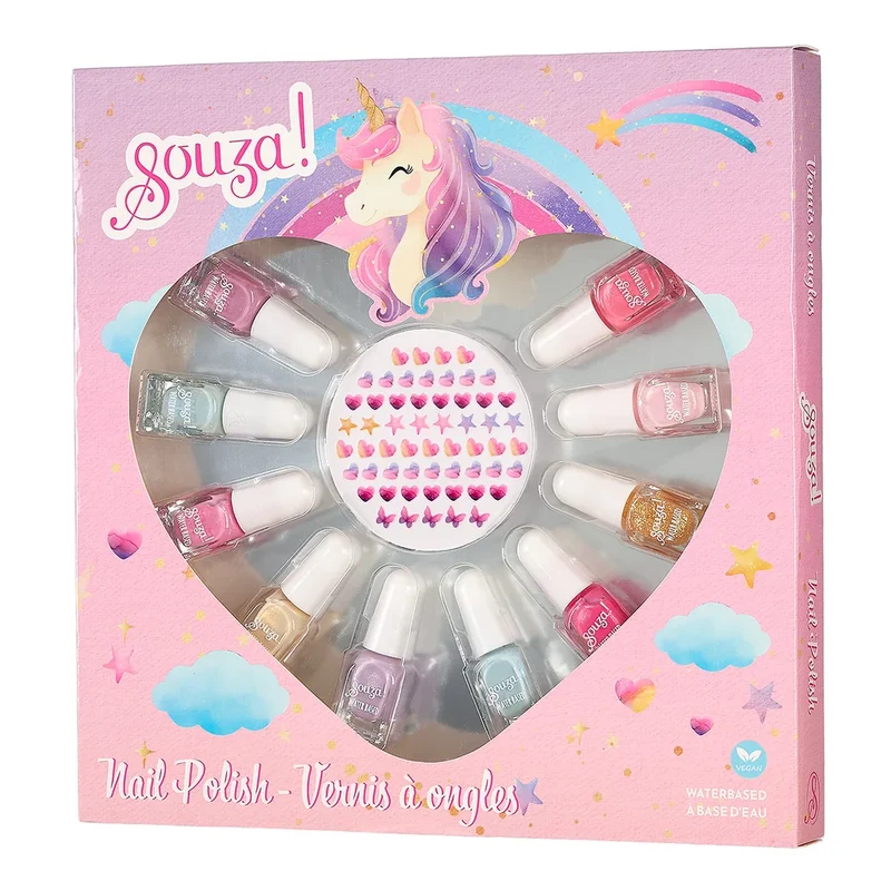 Estuche Esmalte de Uñas 12 colores + Stickers Unicorn · Souza