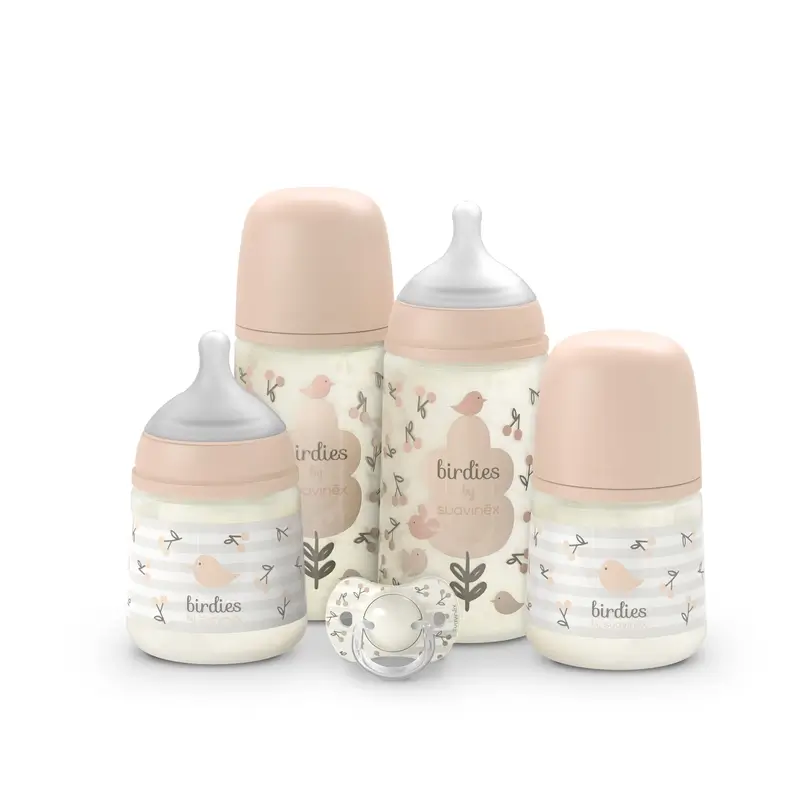 Suavinex Set Regalo Biberones Y Chupete Rosa +0M Birdies Rosa