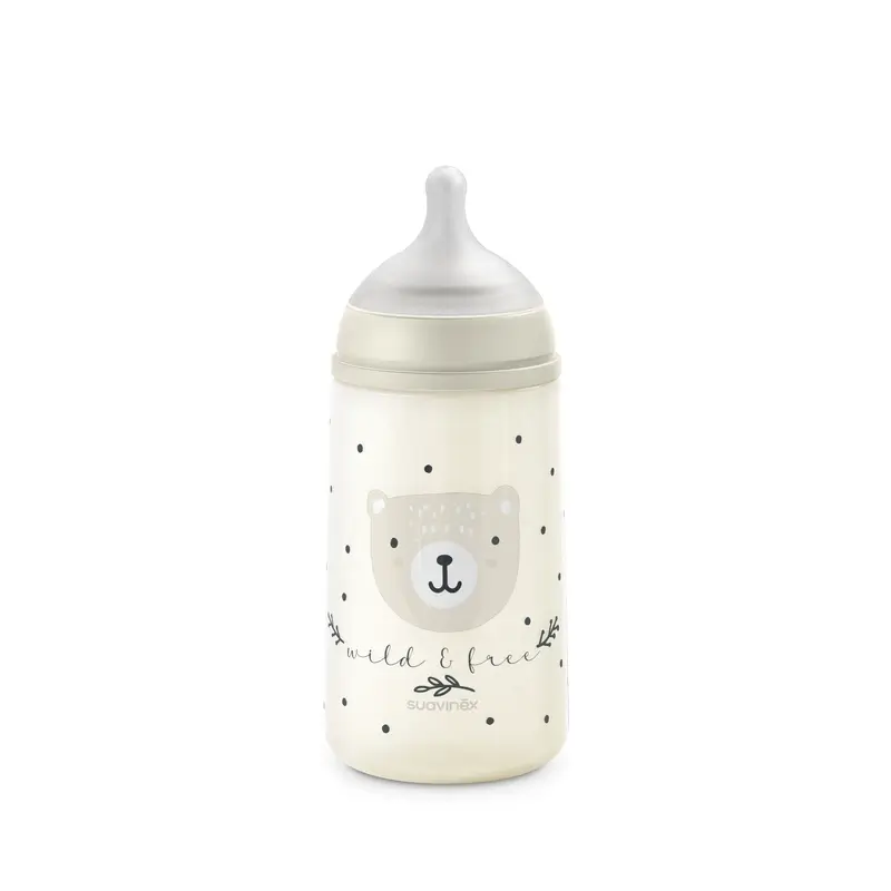 Suavinex Biberón Tetina Sx Pro Flujo Medio (M) +3 Meses Wild&Free Beige, 270 ml
