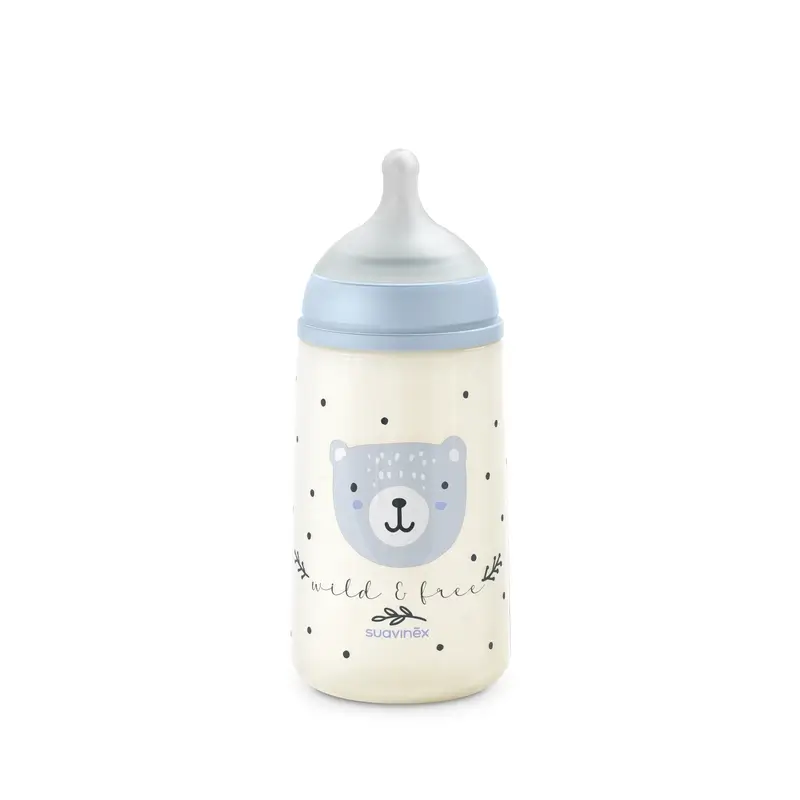 Suavinex Biberón Tetina Sx Pro Flujo Medio (M) +3 Meses Wild&Free Azul, 270 ml