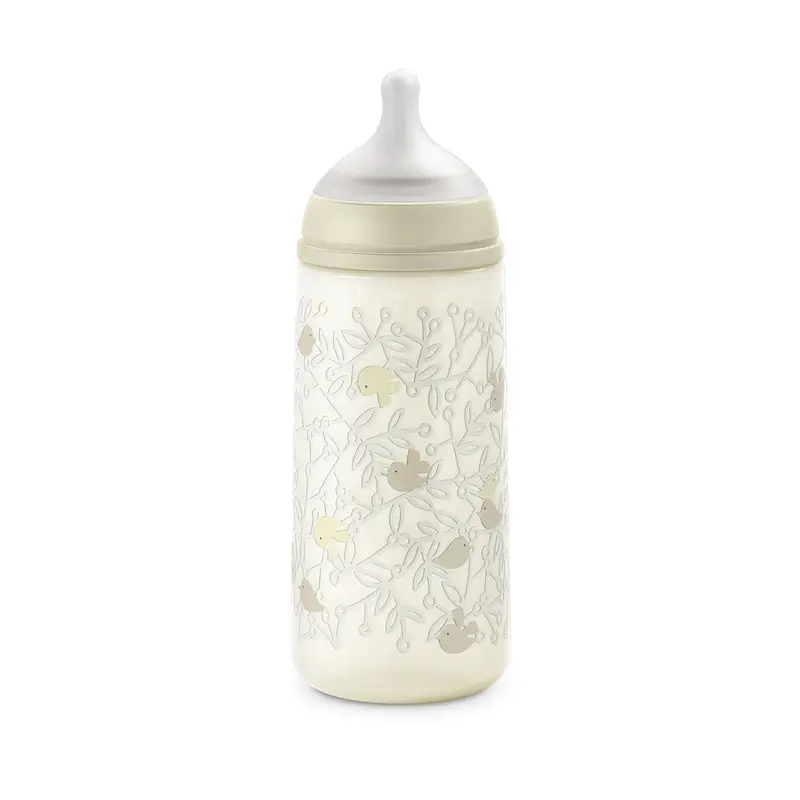 Suavinex Biberón Tetina Sx Pro Flujo Denso (L) +6 Meses Birdies Beige, 360 ml
