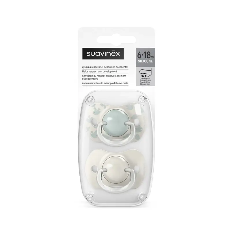 Suavinex Chupetes Tetina Sx Pro 6/18 Meses Birdies Verde, 2 unidades