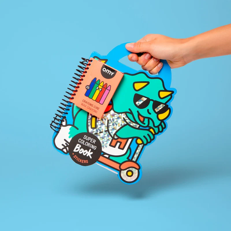 Libro con pinturas y pegatinas Dinos · OMY