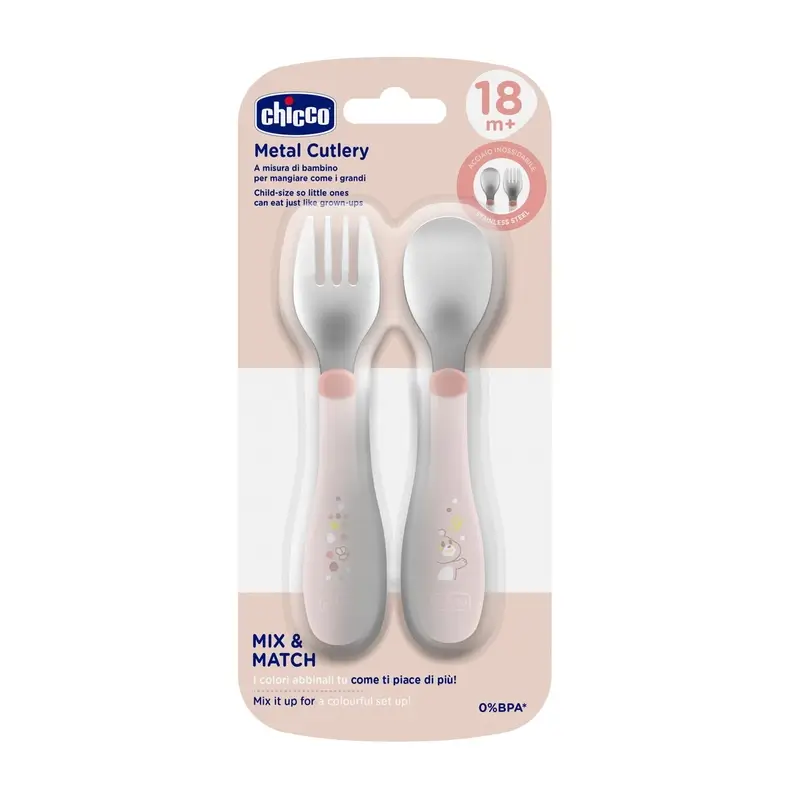 Chicco Set De Cubiertos Inoxidable Rosa 18M+