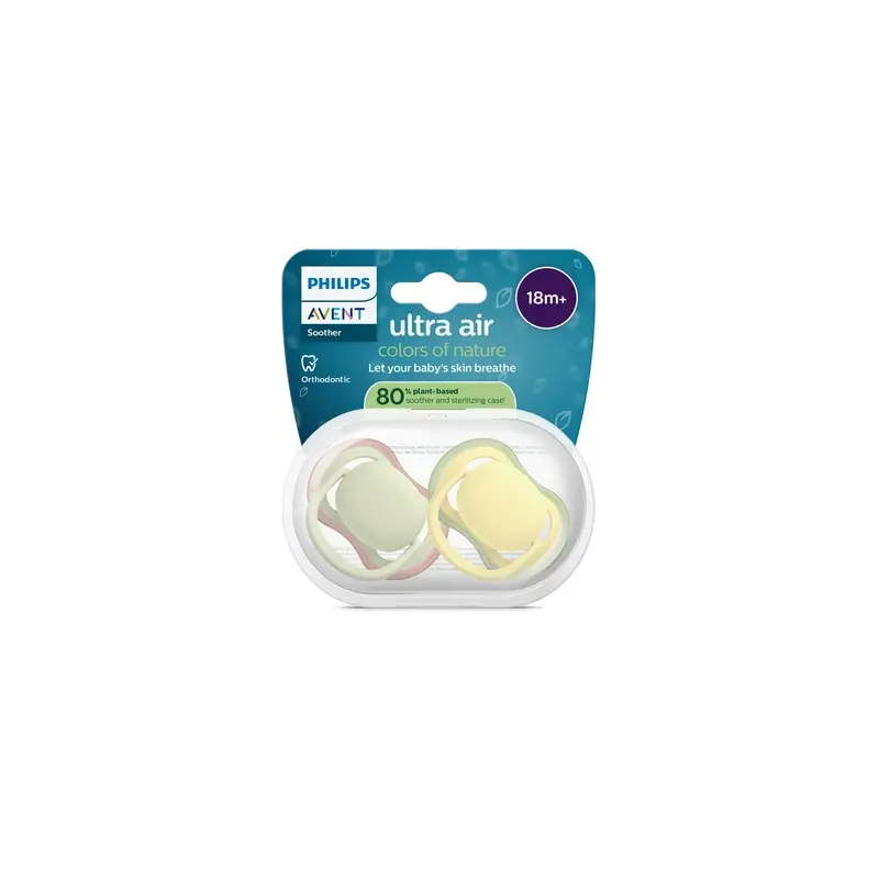 Philips Avent 2 chupetes ultra air colours of nature +18m neutral