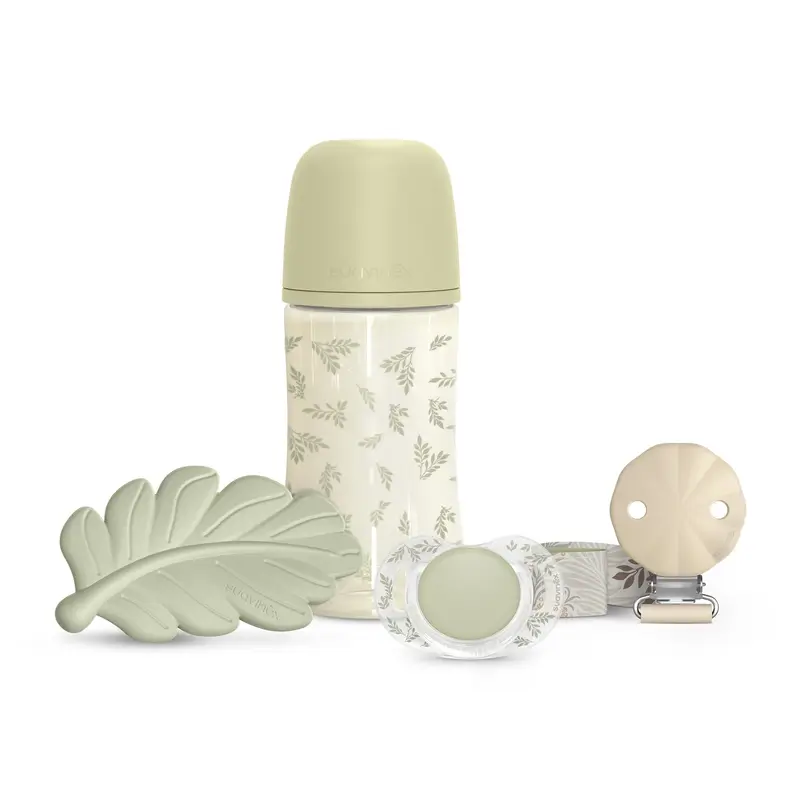 Suavinex Set Regalo Chupete + Chupetero + Biberón 270 Ml (M) + Mordedor, Verde