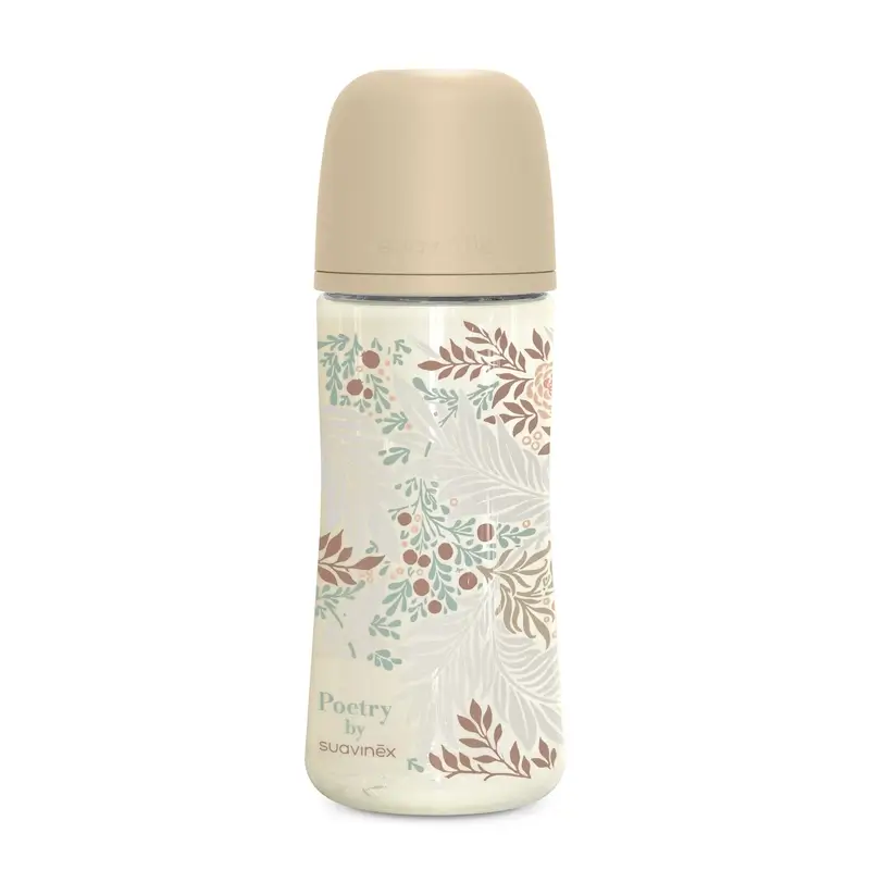 Suavinex Biberón 360 Ml, Flujo Denso (L), +6 Meses, Poetry Beige