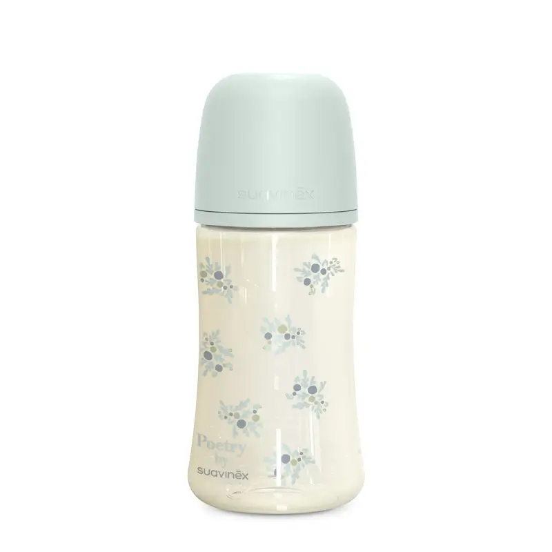 Suavinex Biberón 270 Ml, Flujo Medio (M), +3 Meses, Poetry Azul