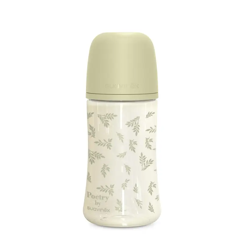 Suavinex Biberón 270 Ml, Flujo Medio (M), +3 Meses, Poetry Verde