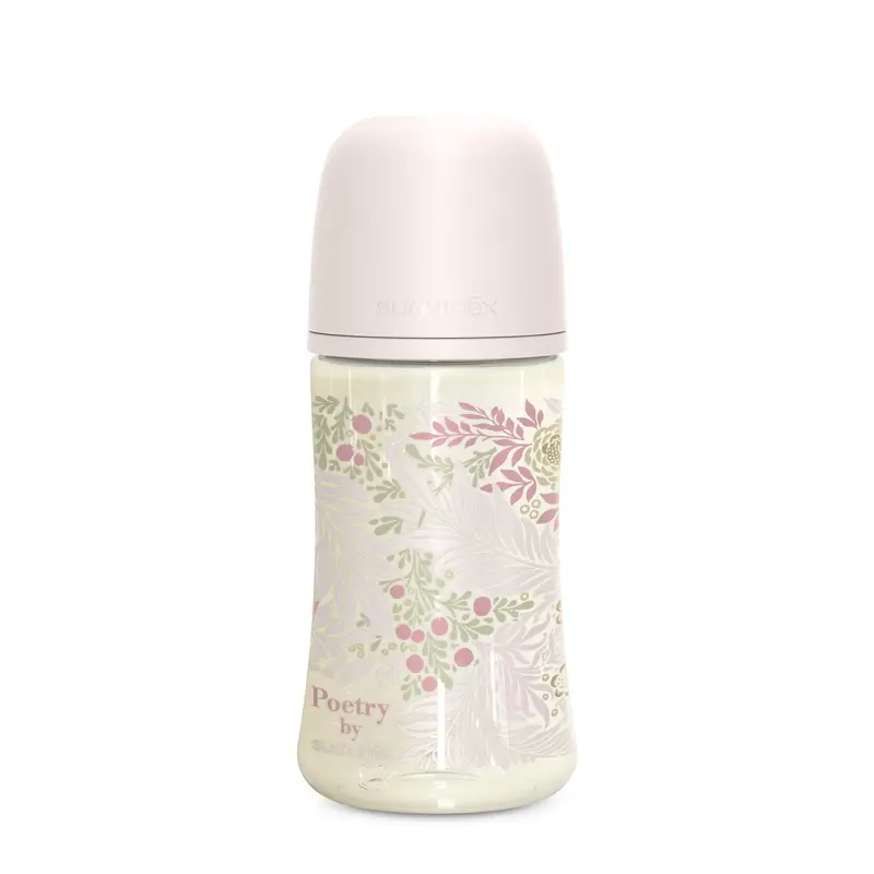 Suavinex Biberón 270 Ml, Flujo Medio (M), +3 Meses, Poetry Rosa