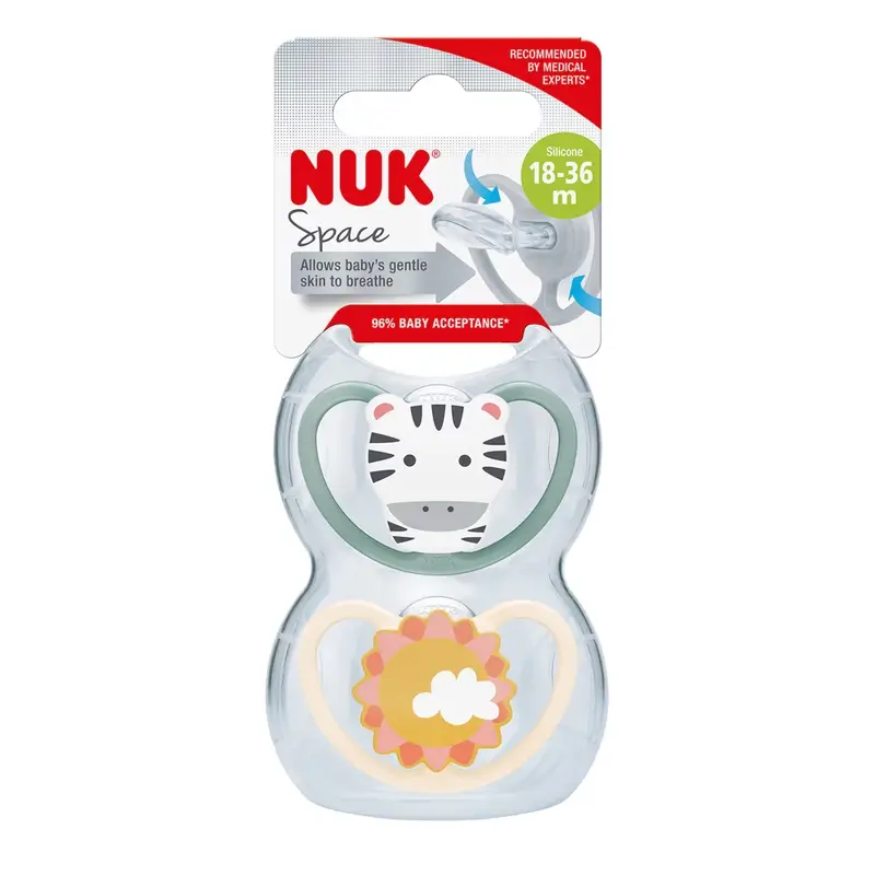 Nuk Chupete Space Zebra/Sol T3 18-36M Silicona , 2 unidades