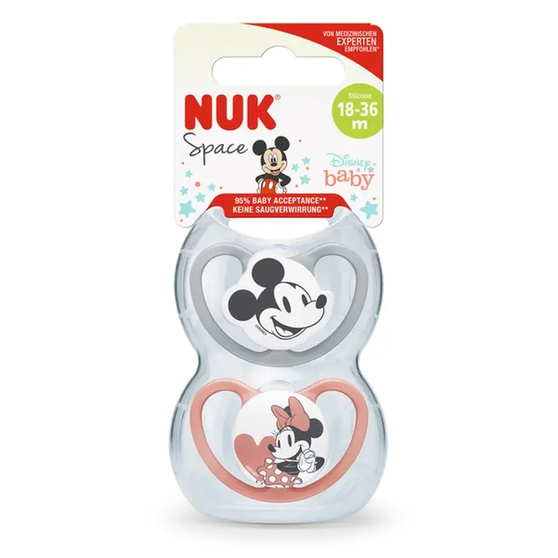 Nuk Chupete Space Mickey Mouse Rojo T3 18-36M Silicona , 2 unidades