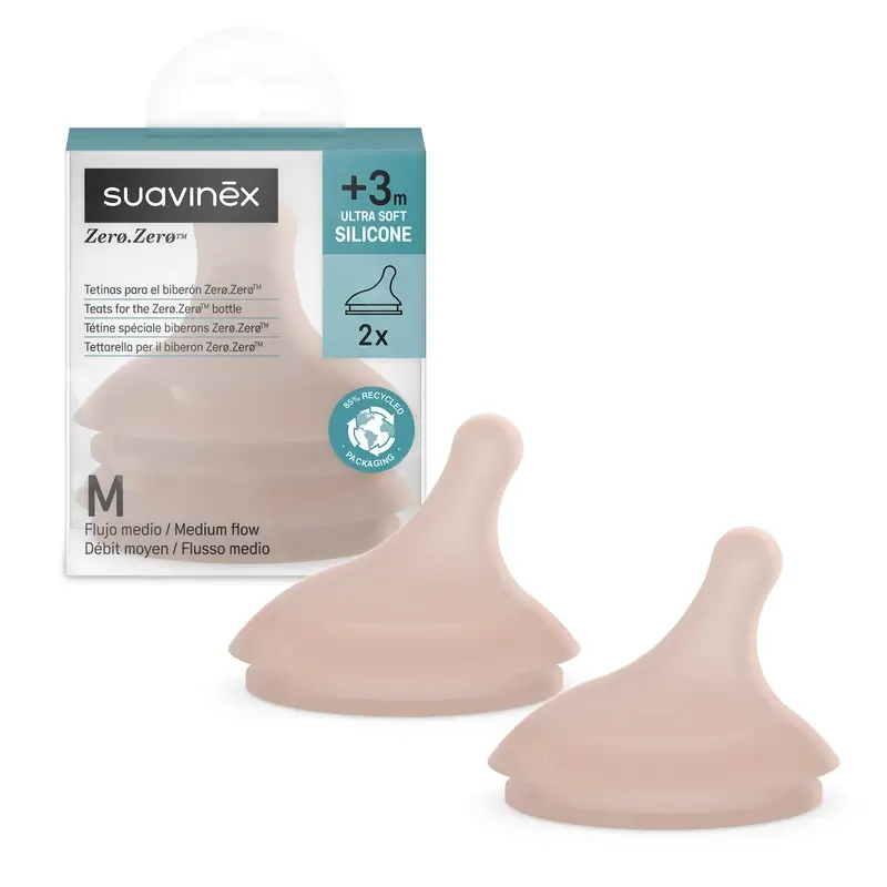 Suavinex Pack 2 Tetinas Zero Zero Flujo Medio (M), +3 Meses, Deep